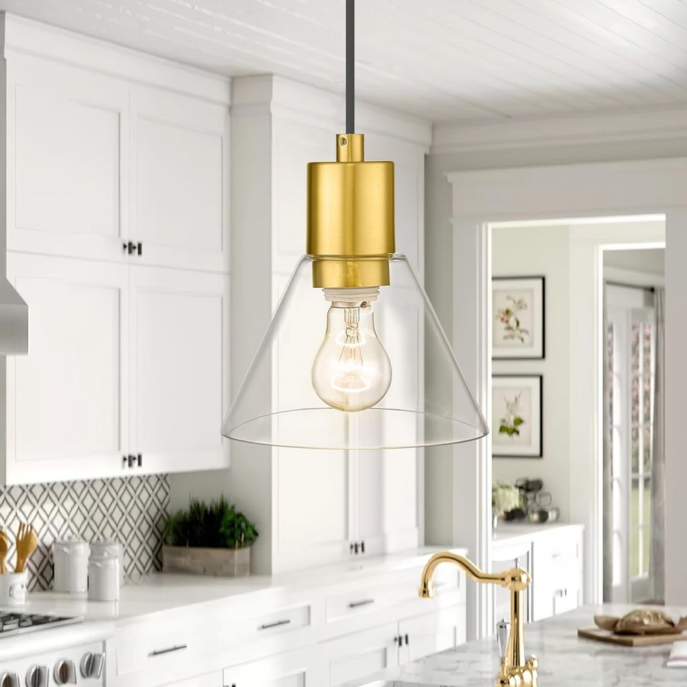 Gold Glass Pendant Light, Modern Kitchen bathroom Clear Glass in Gold Finish